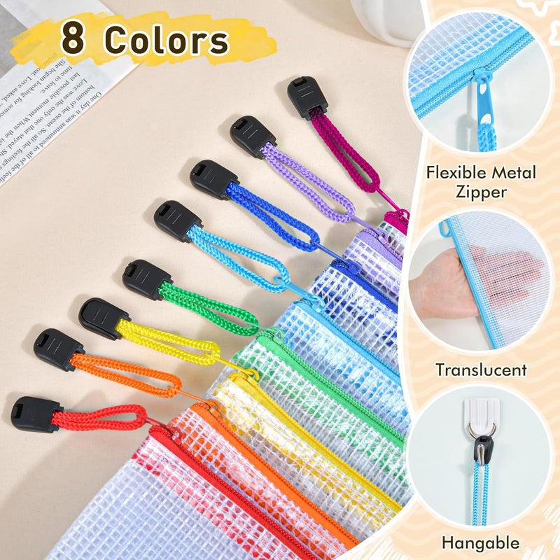 PAPEJOON 30pcs Mesh Zipper Pouch Bags, 8 Sizes Plastic Zippered Storage Bags for Organizing, Clear Pouches with Zipper, Waterproof Mesh Pouch for Office School Supplies, Home Organize, Travel Storage - Image 3
